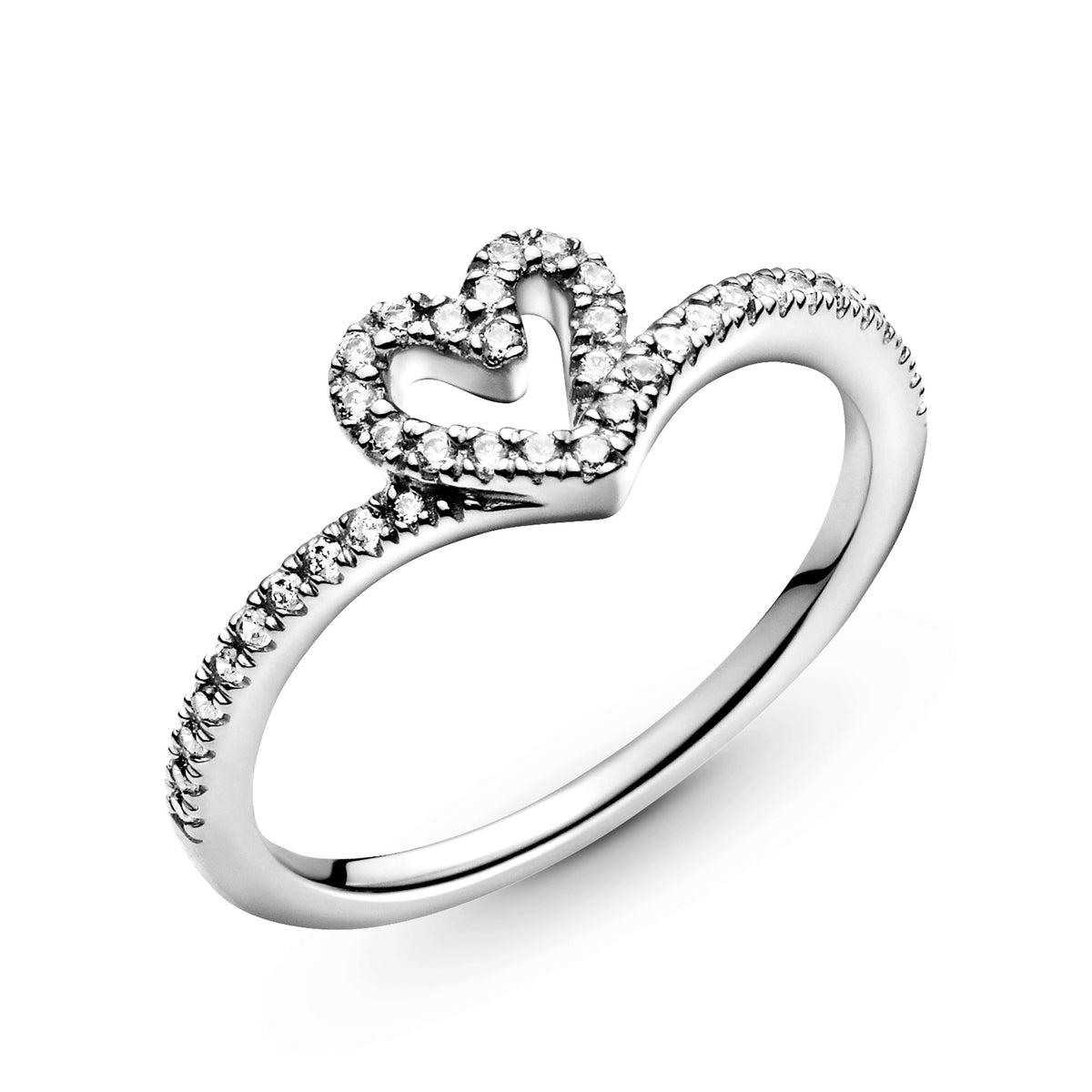 Pandora Sparkling Wishbone Heart Ring
