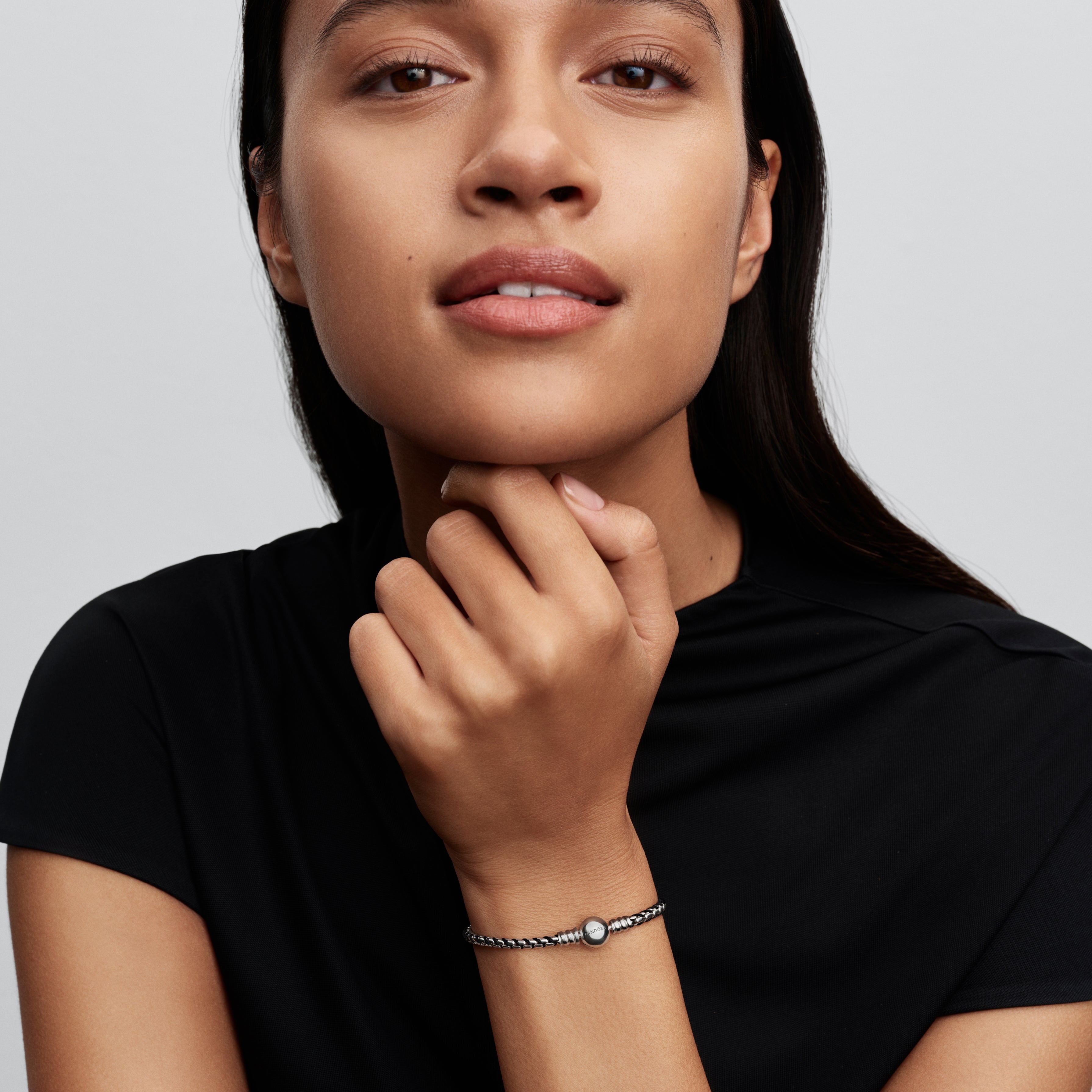 Pandora Black Cord Box Chain Bracelet