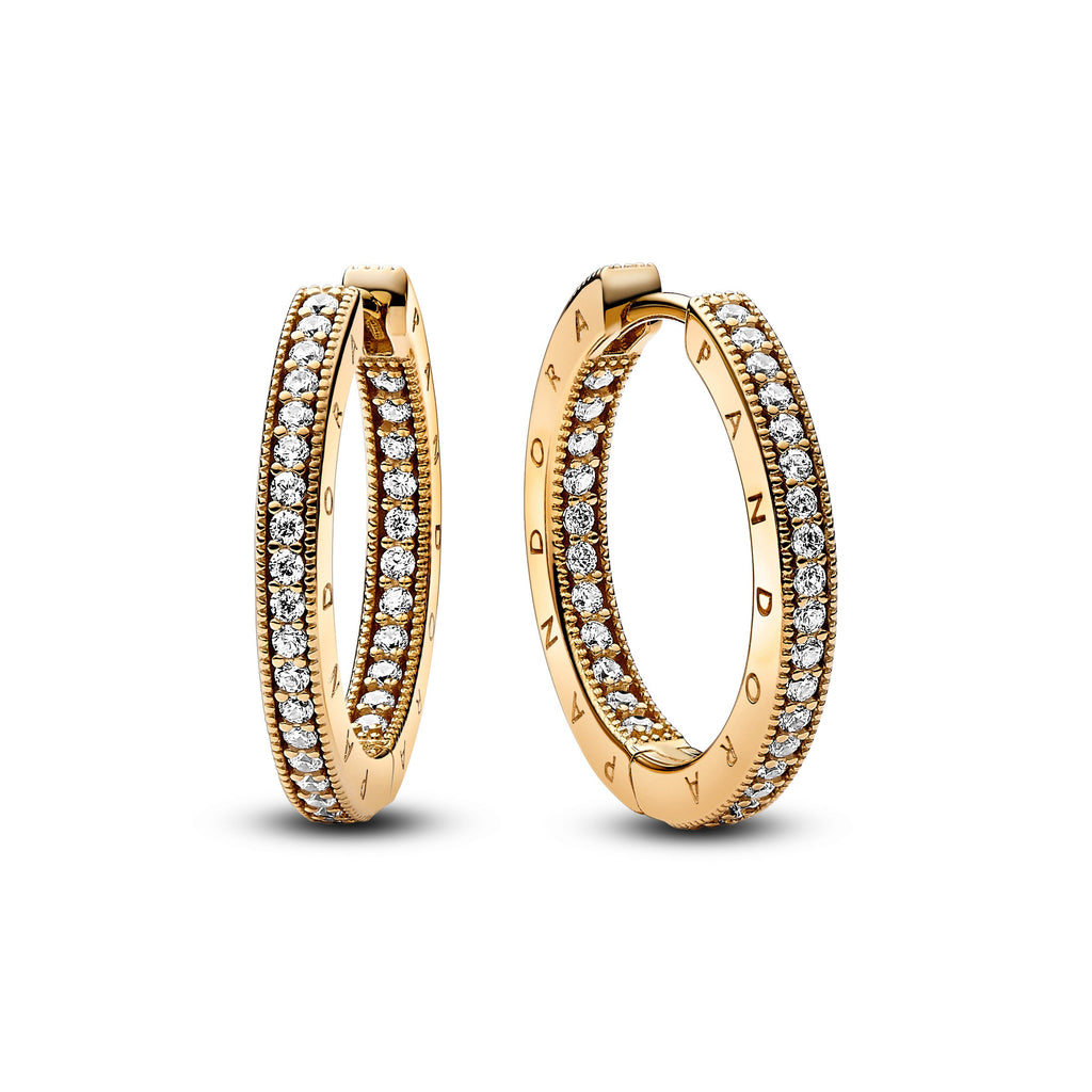 Pandora Signature Logo & Pave Hoop Earrings