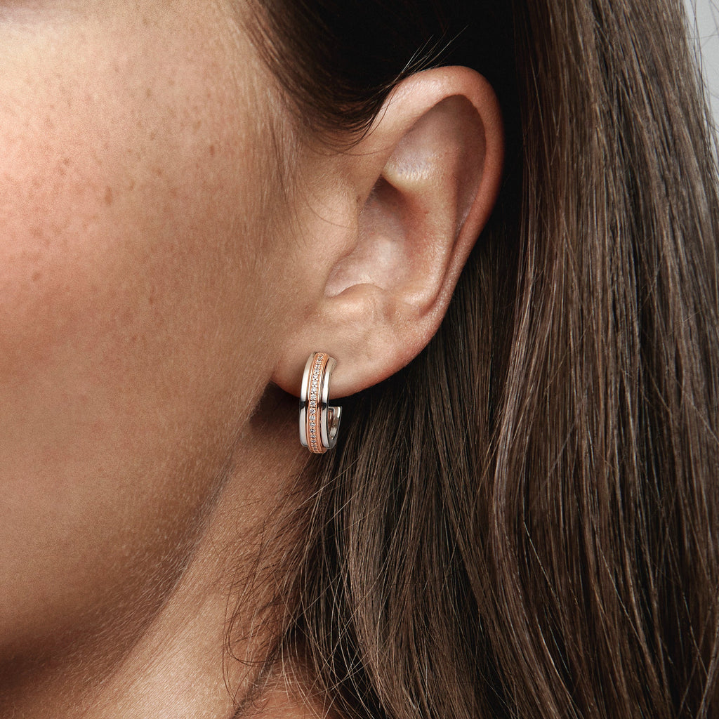 Pandora Signature Two tone Logo & Pave Hoop Earrings