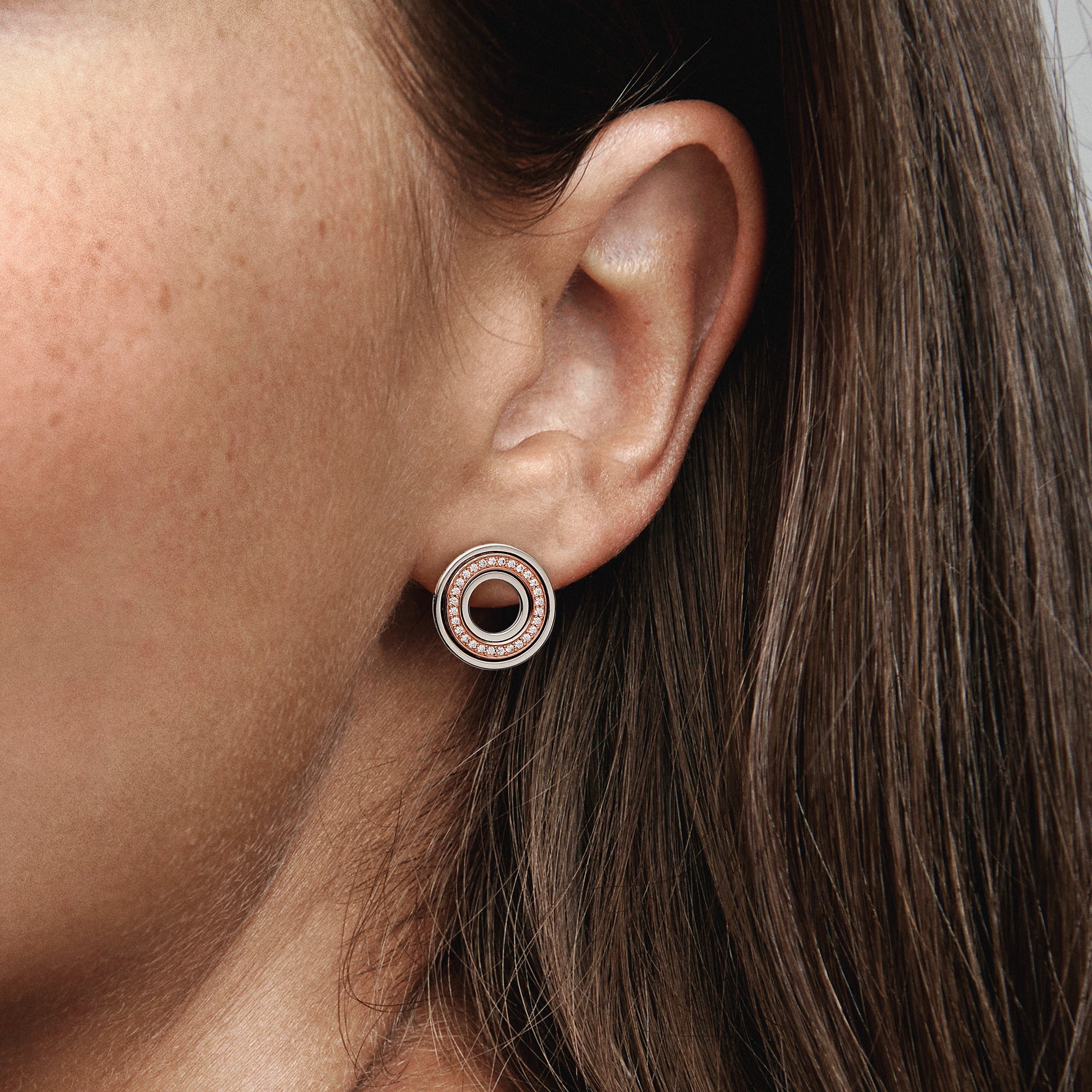 Pandora Signature Two tone Logo & Pave Stud Earrings