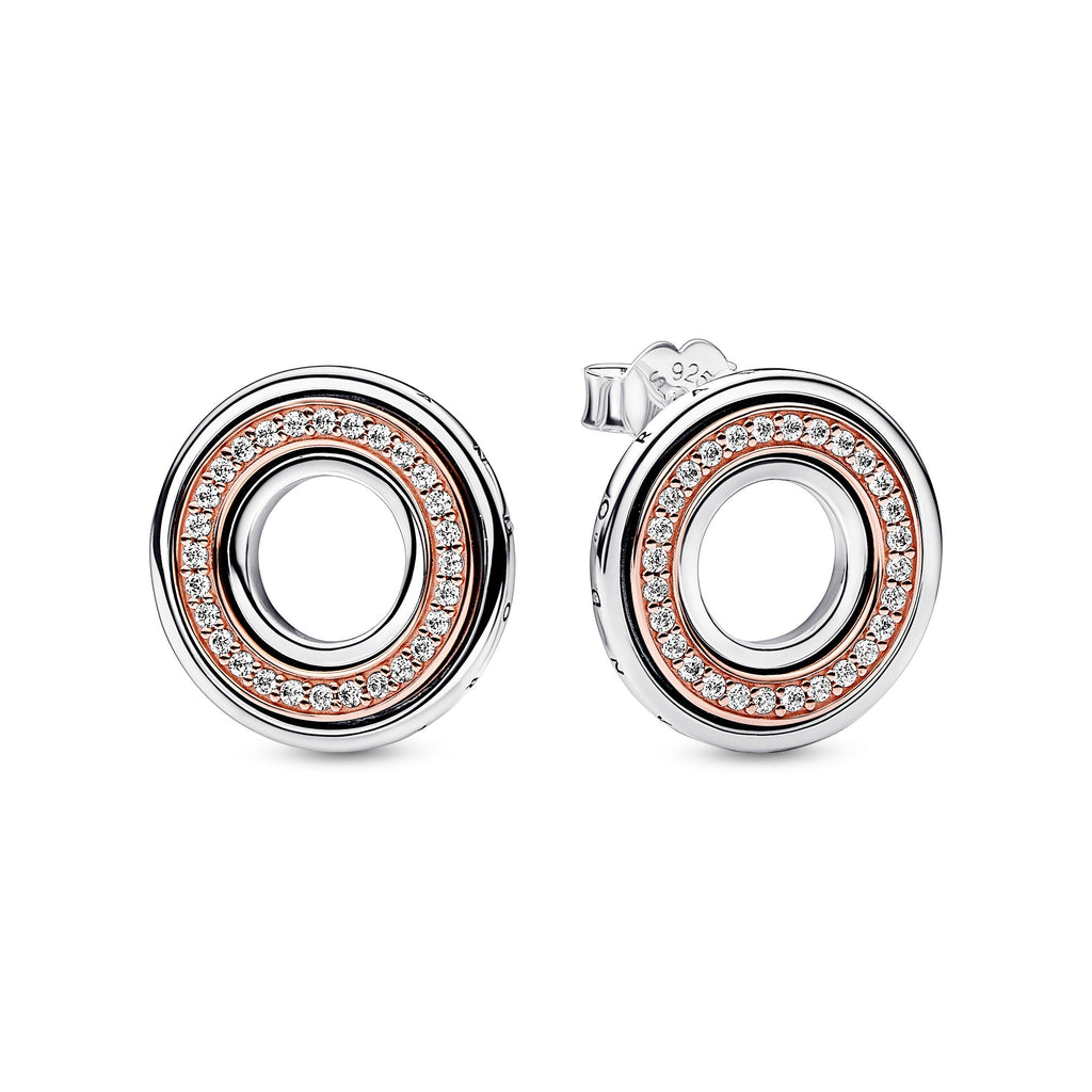 Pandora Signature Two tone Logo & Pave Stud Earrings