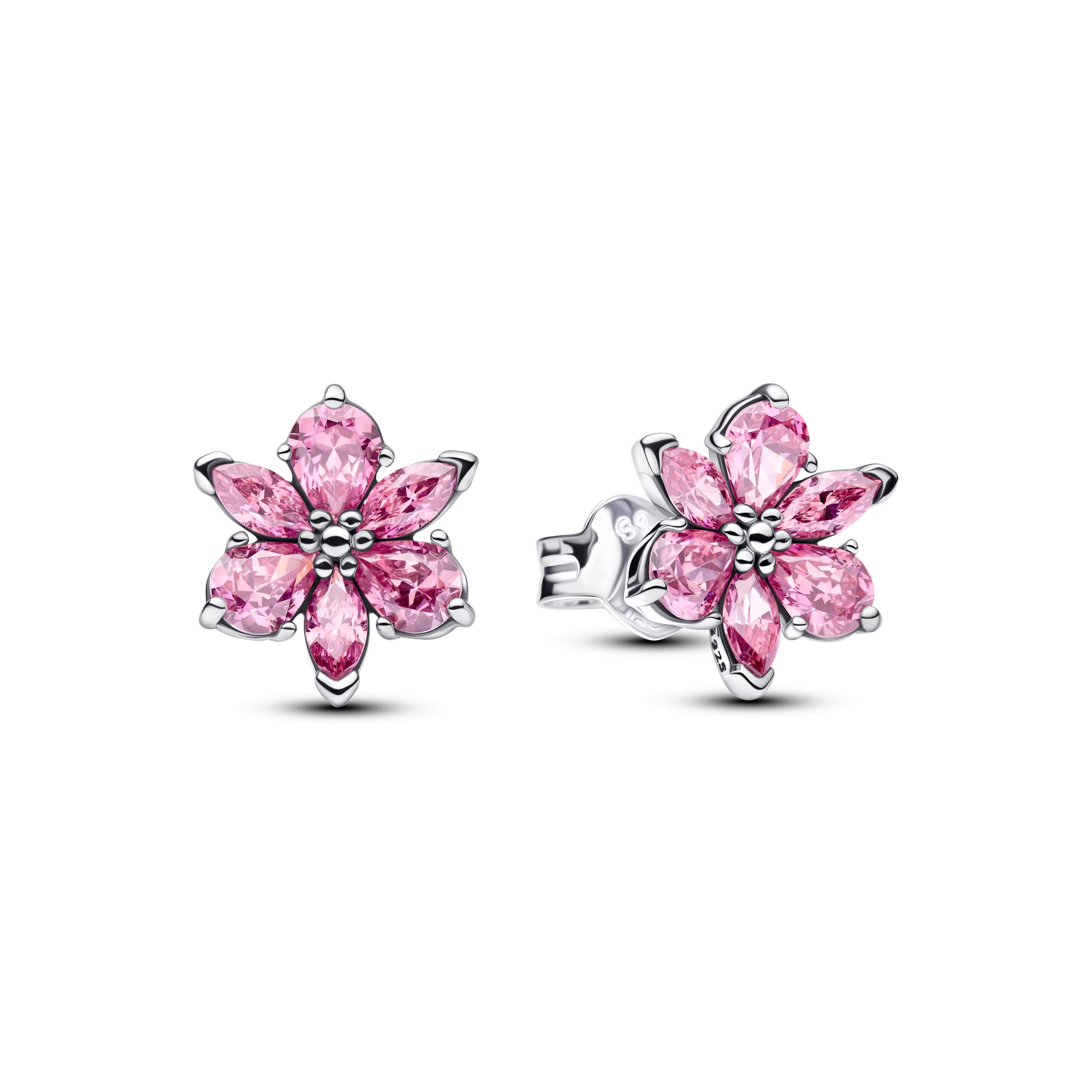 Pandora Herbarium Sparkling Pink Flower Stud Earrings