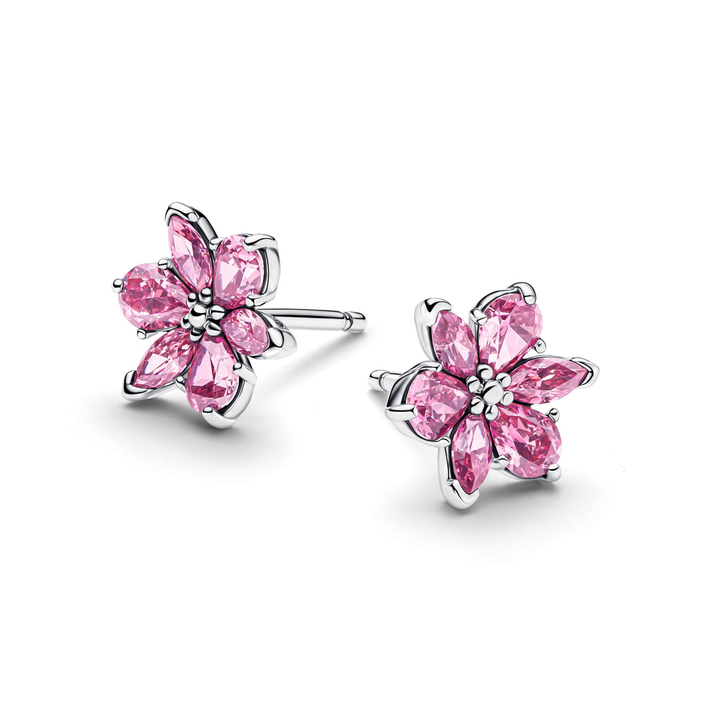 Pandora Herbarium Sparkling Pink Flower Stud Earrings