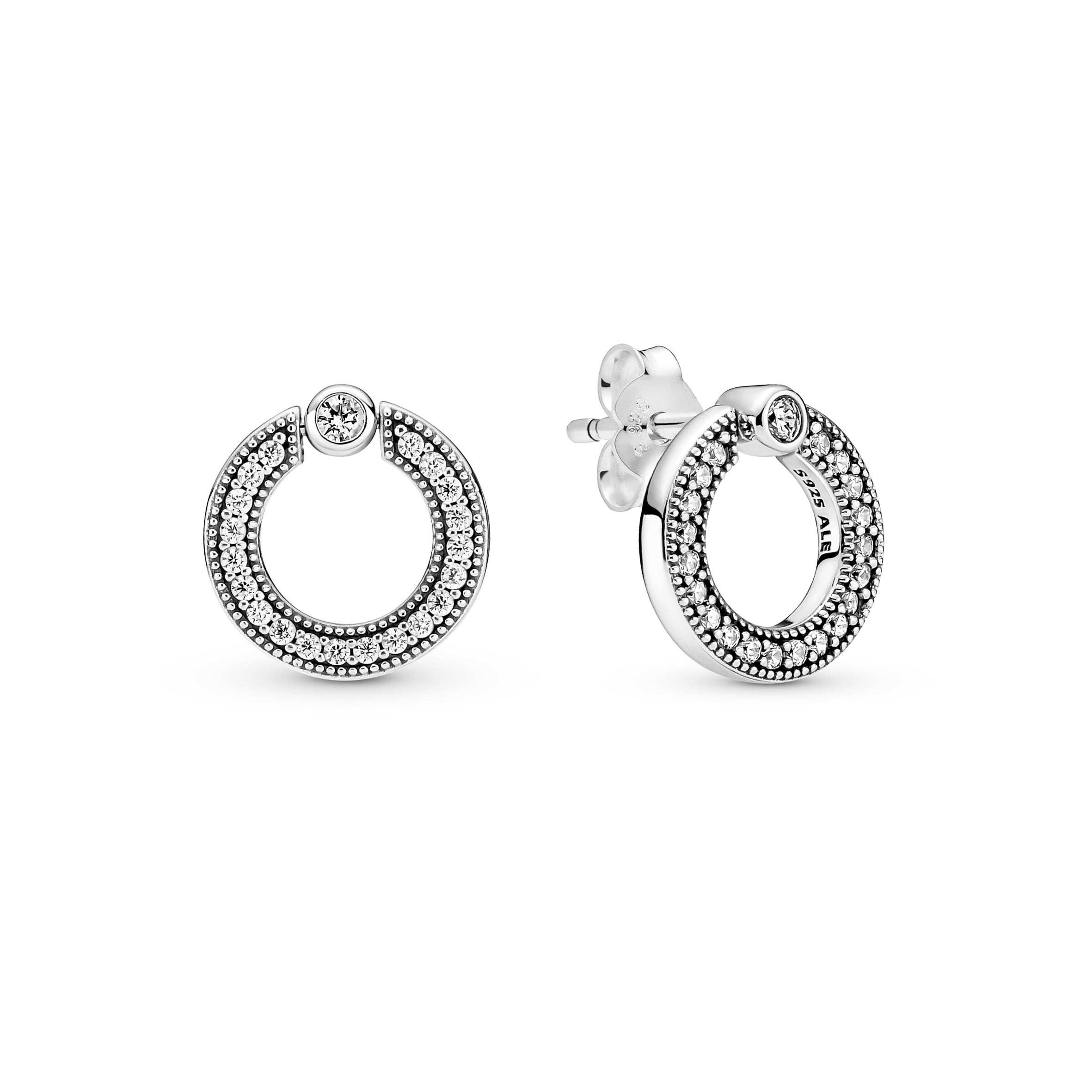 Pandora Pave & Logo Circle Reversible Stud Earrings