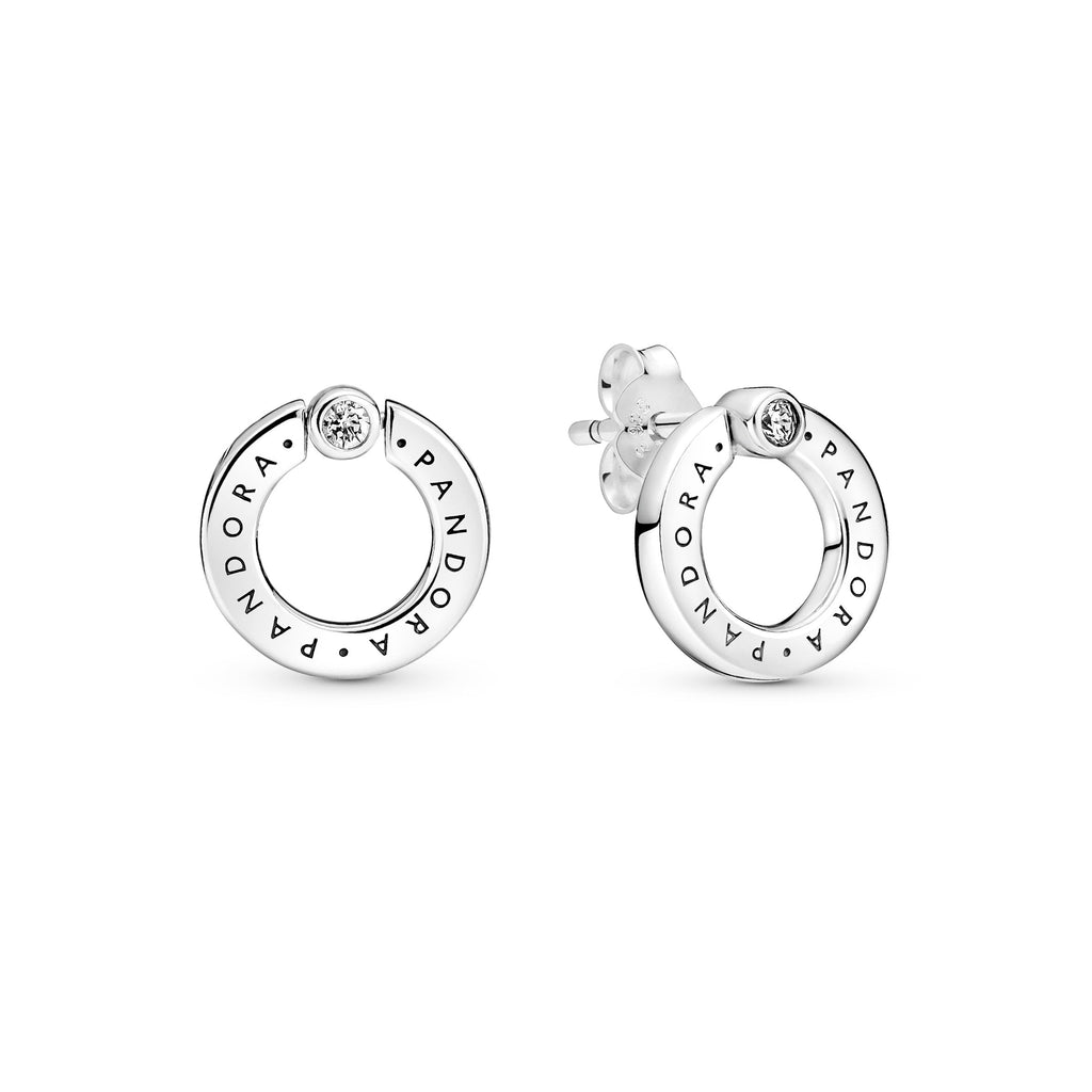 Pandora Pave & Logo Circle Reversible Stud Earrings