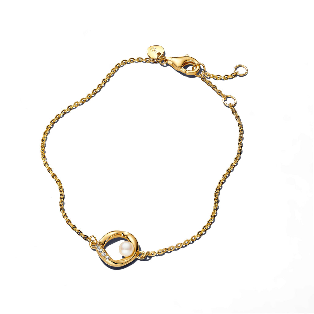 Pandora Organically Shaped Pave Circle & Treated Freshwater Pearl Bracelet