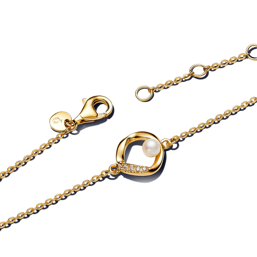 Pandora Organically Shaped Pave Circle & Treated Freshwater Pearl Bracelet