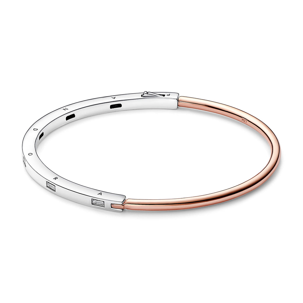 Pandora Signature Two-Tone I-D Pave Bangle