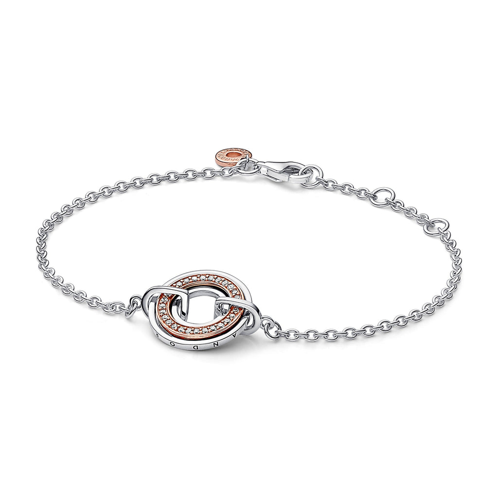 Pandora Signature Two Two-Tone Logo & Pave Chain Bracelet