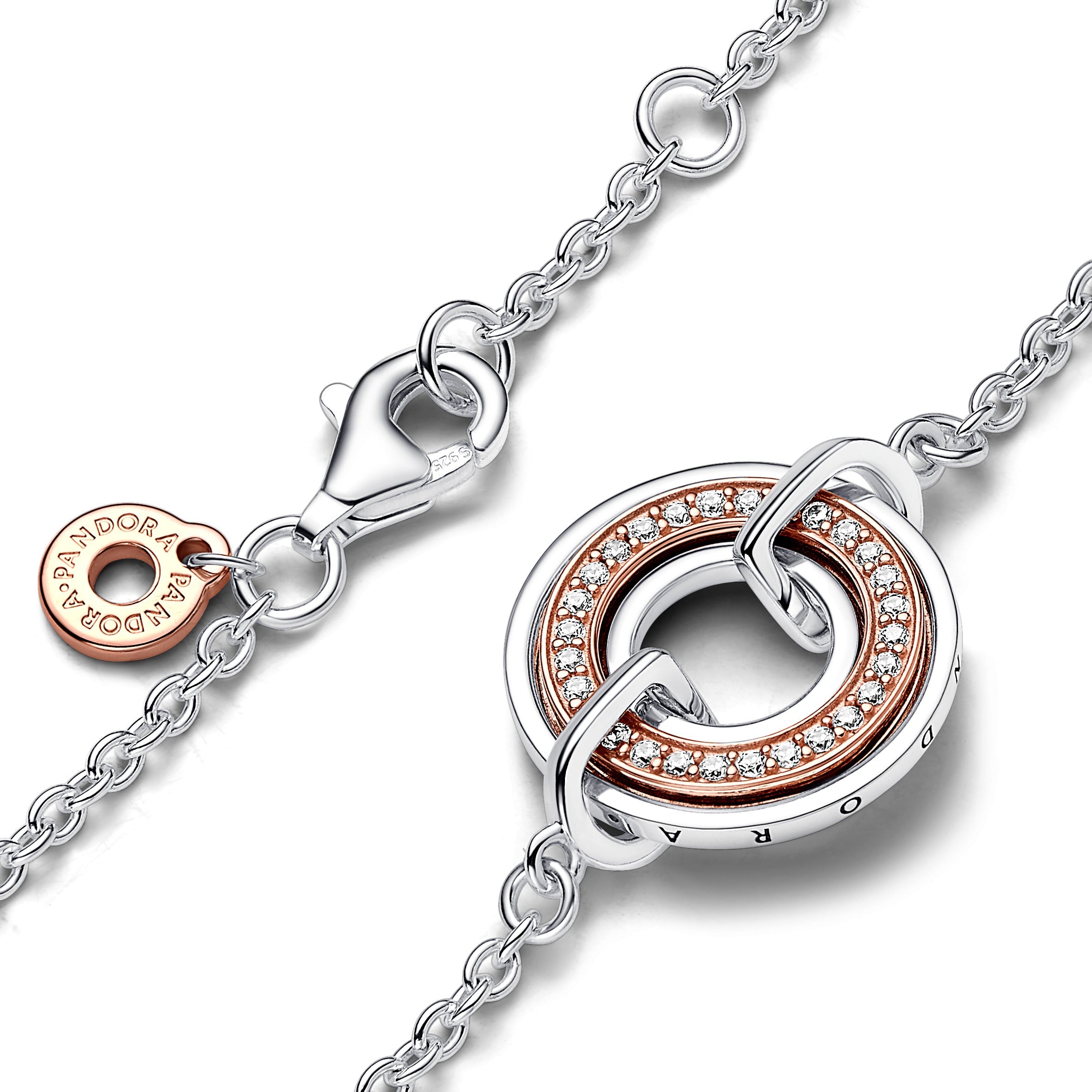 Pandora Signature Two Two-Tone Logo & Pave Chain Bracelet