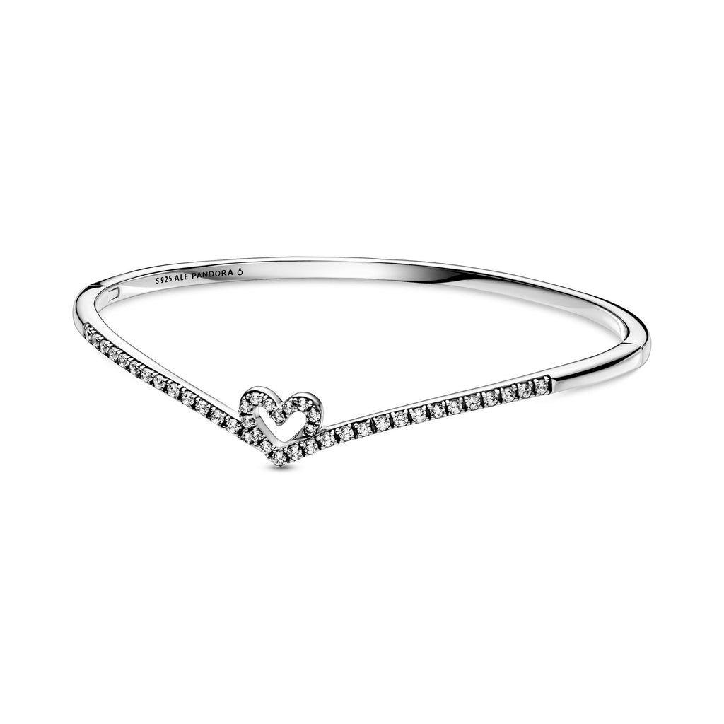 Pandora Sparkling Wishbone Heart Bangle