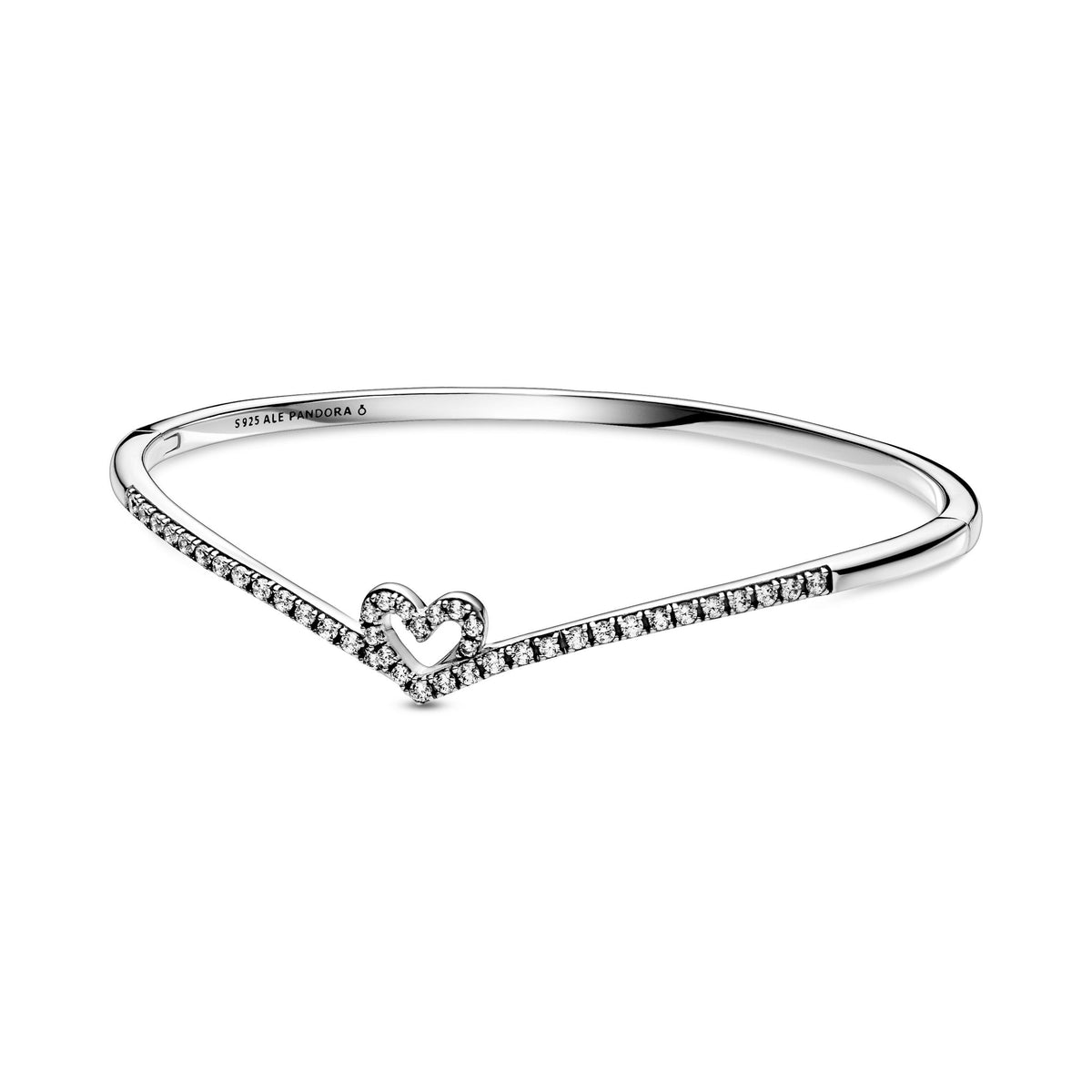 Pandora Sparkling Wishbone Heart Bangle