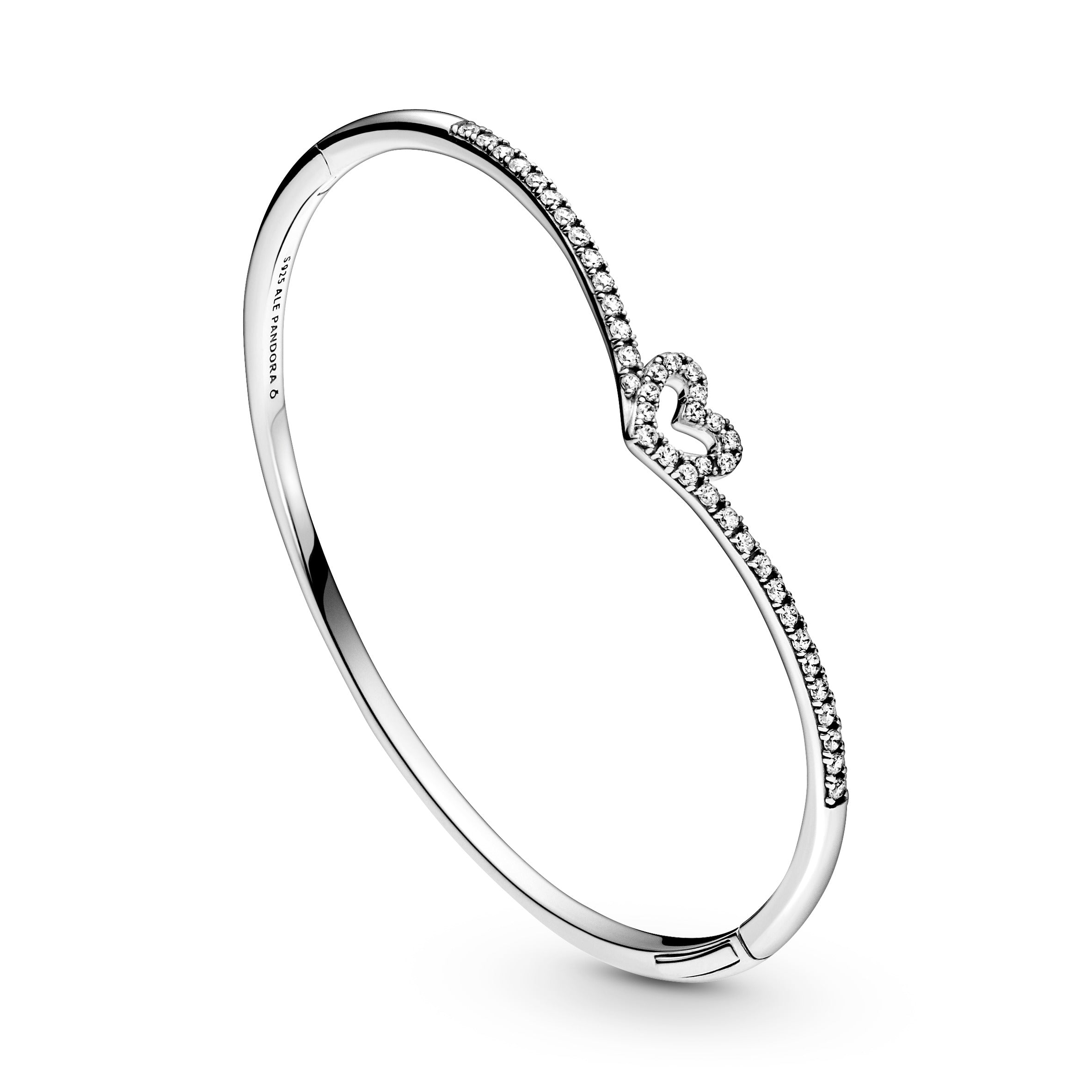 Pandora Sparkling Wishbone Heart Bangle