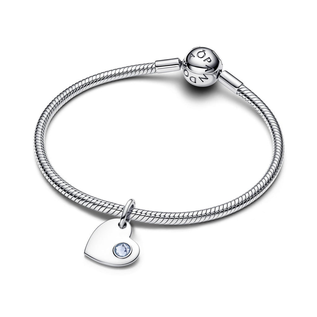 Pandora Engravable Heart Aqua Blue Stone Dangle Charm