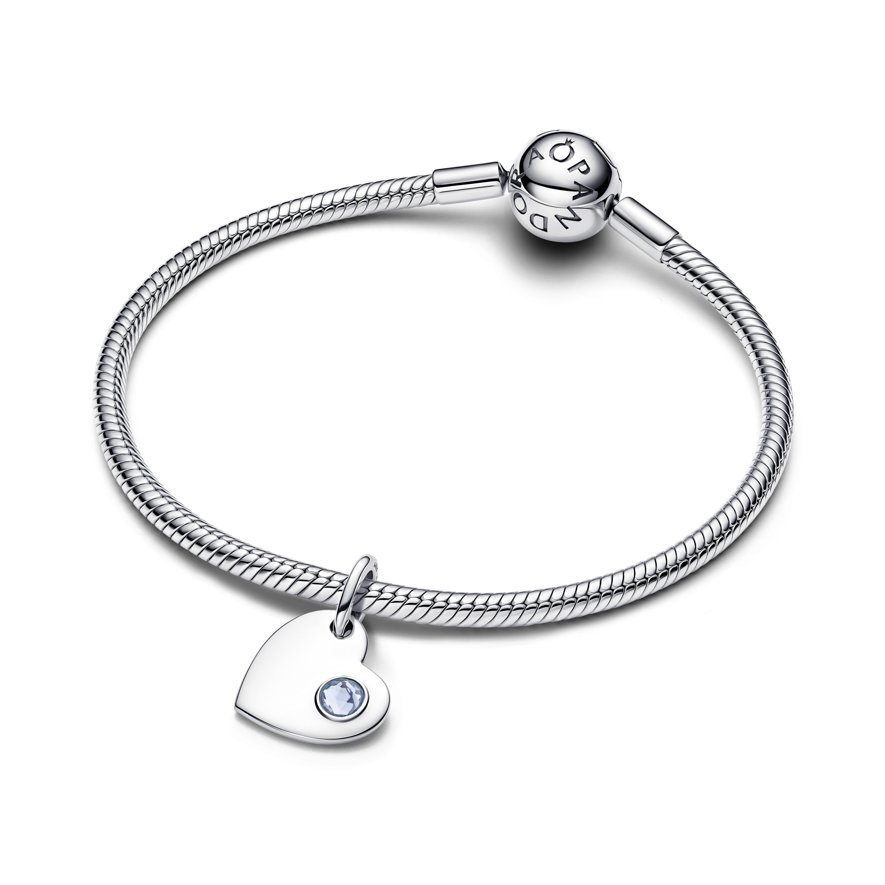 Pandora Engravable Heart Aqua Blue Stone Dangle Charm