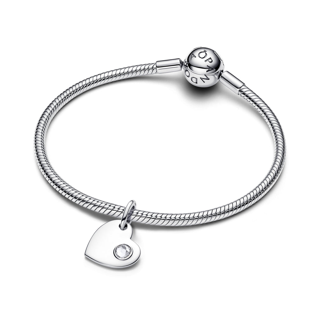 Pandora April Engravable Heart Clear Stone Dangle Charm