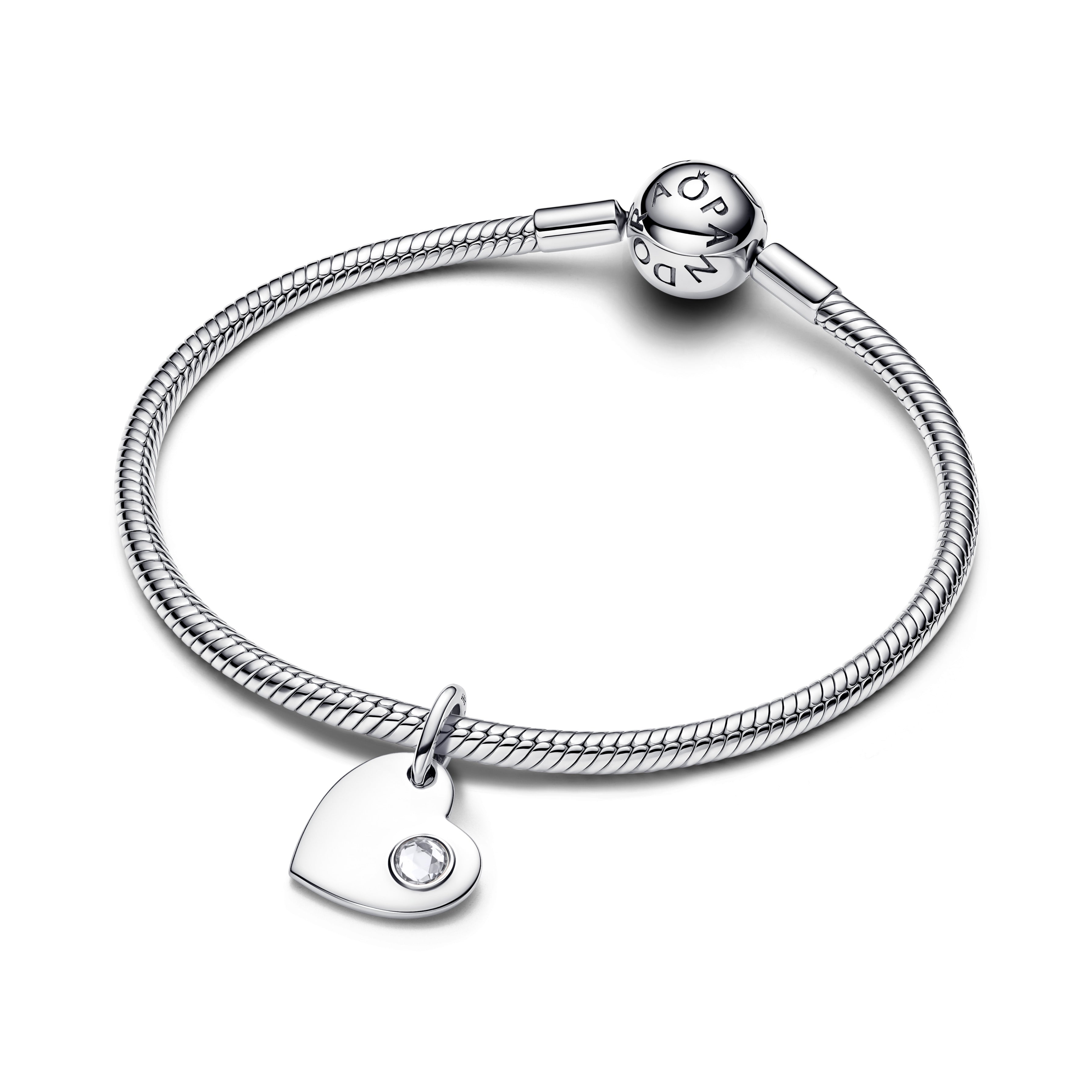 Pandora April Engravable Heart Clear Stone Dangle Charm