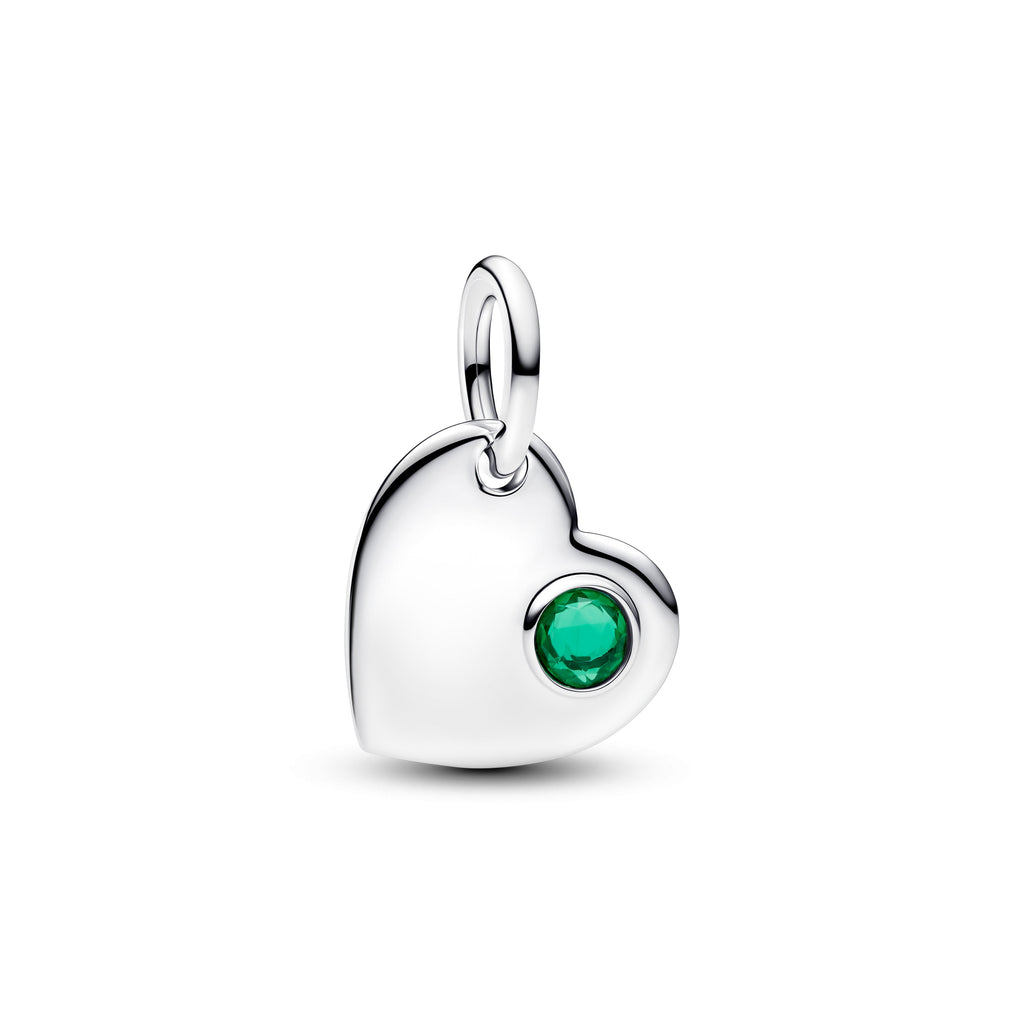 Pandora May Engravable Heart Green Stone Dangle Charm