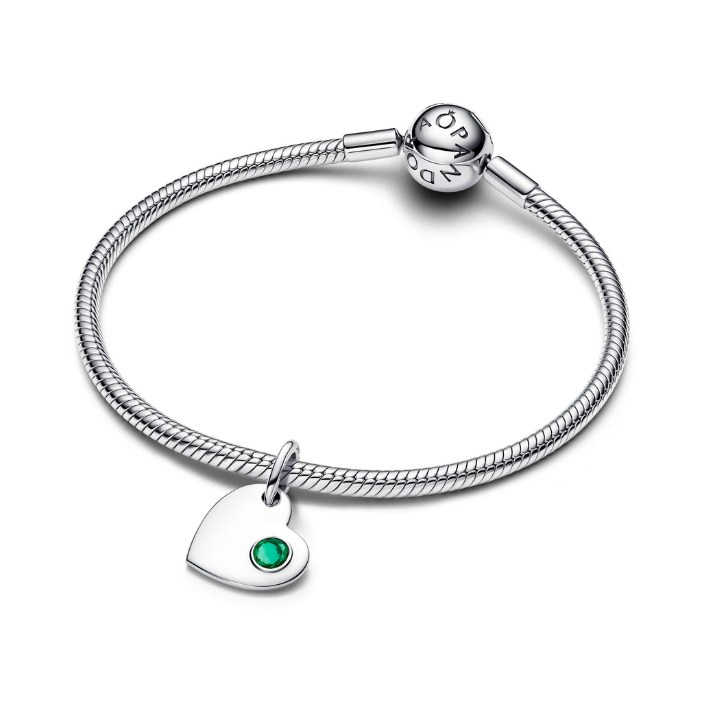 Pandora May Engravable Heart Green Stone Dangle Charm