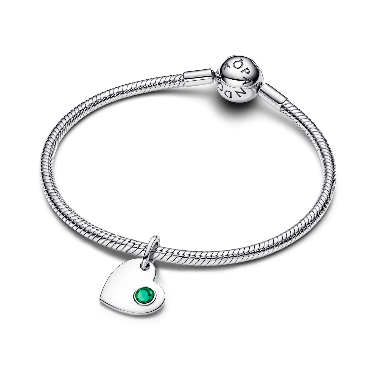 Pandora May Engravable Heart Green Stone Dangle Charm
