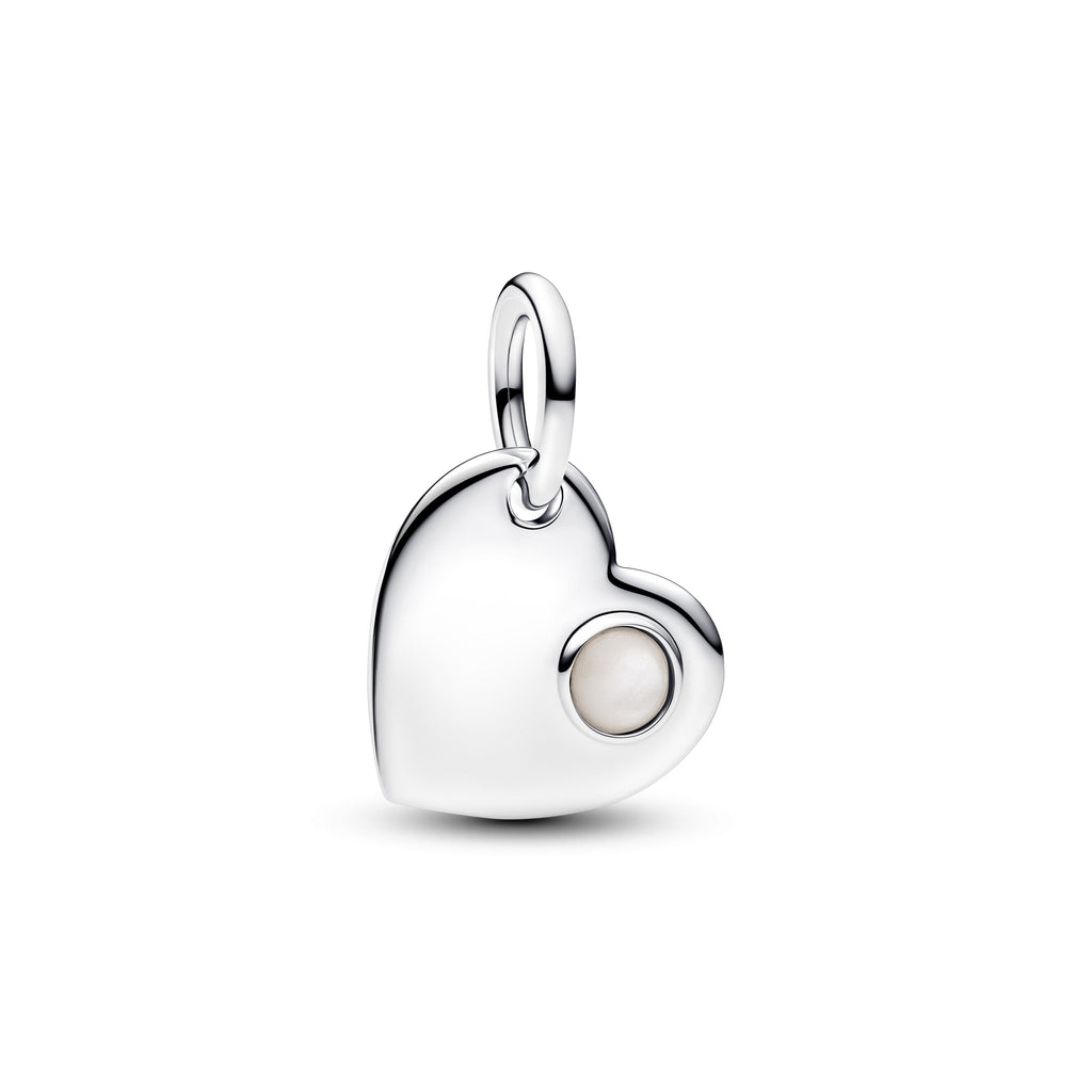 Pandora June Engravable Heart White Stone Dangle Charm