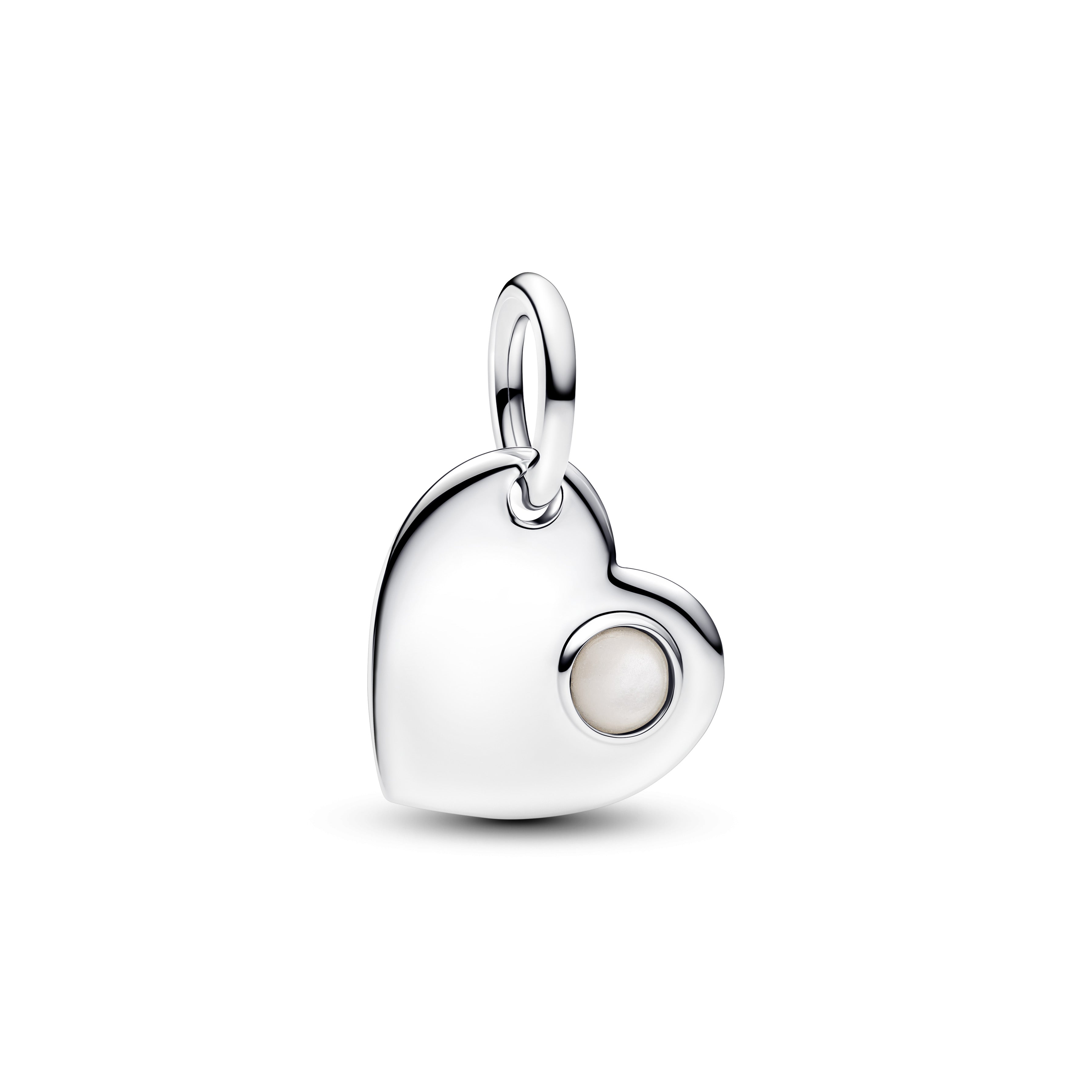 Pandora June Engravable Heart White Stone Dangle Charm