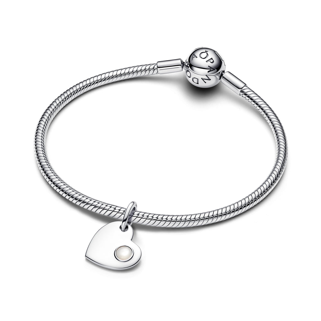 Pandora June Engravable Heart White Stone Dangle Charm