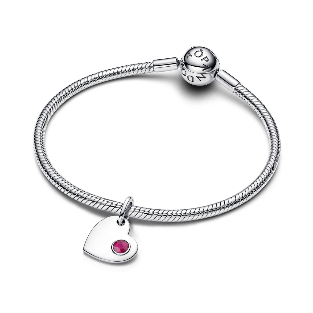 Pandora July Engravable Heart True Red Stone Dangle Charm