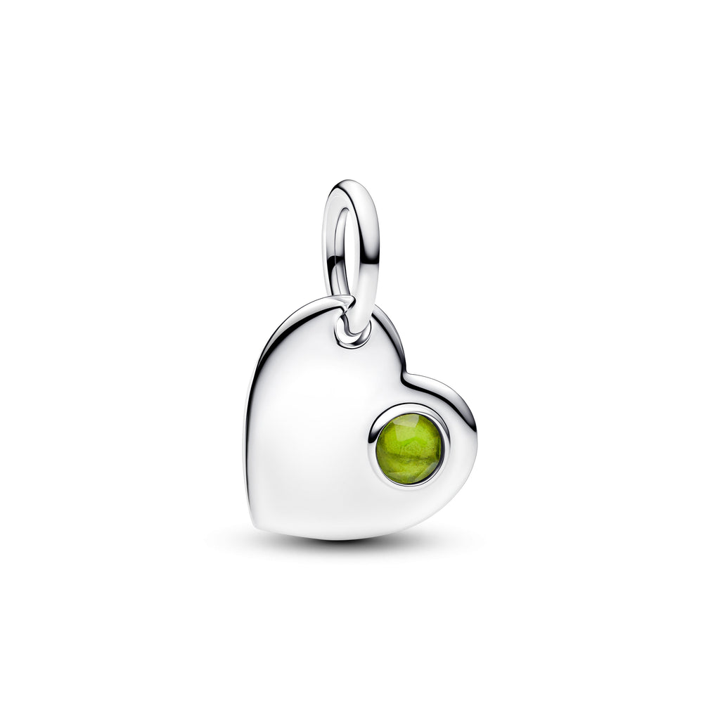 Pandora August Engravable Heart Spring Green Stone Dangle Charm