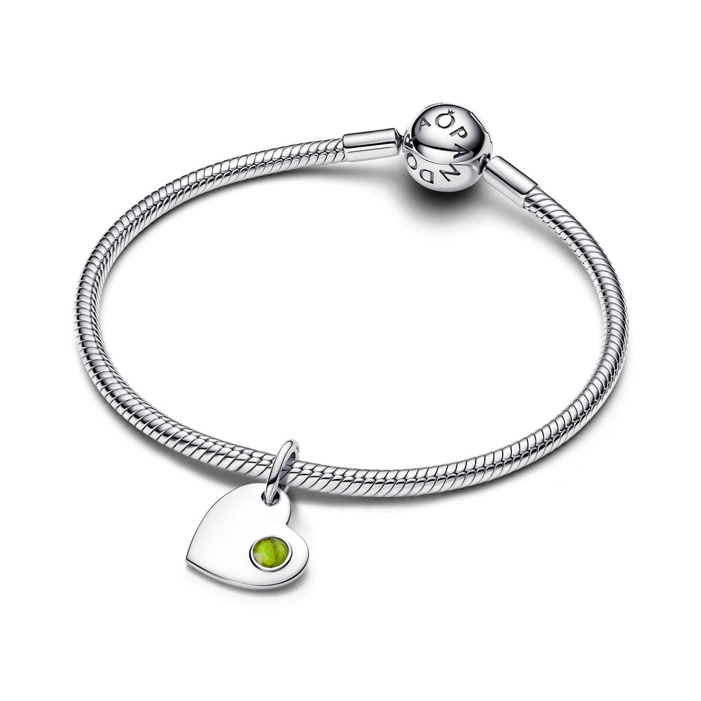 Pandora August Engravable Heart Spring Green Stone Dangle Charm