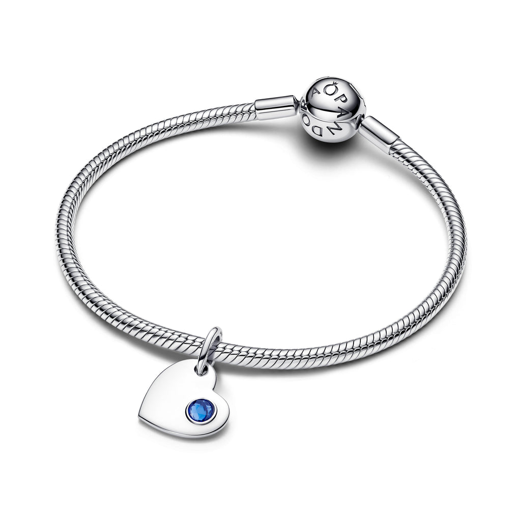 Pandora September Engravable Heart Blue Stone Dangle Charm