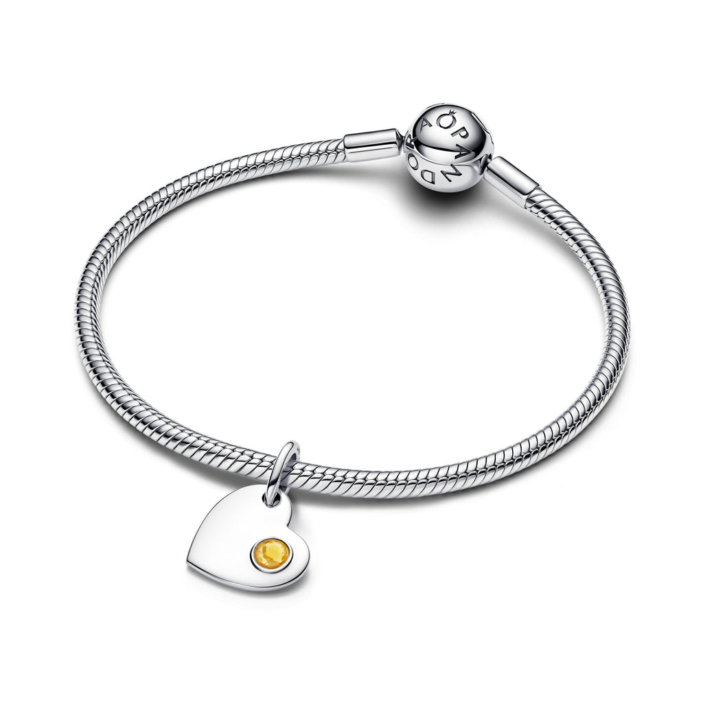 Pandora Engravable Heart Honey Stone Dangle Charm