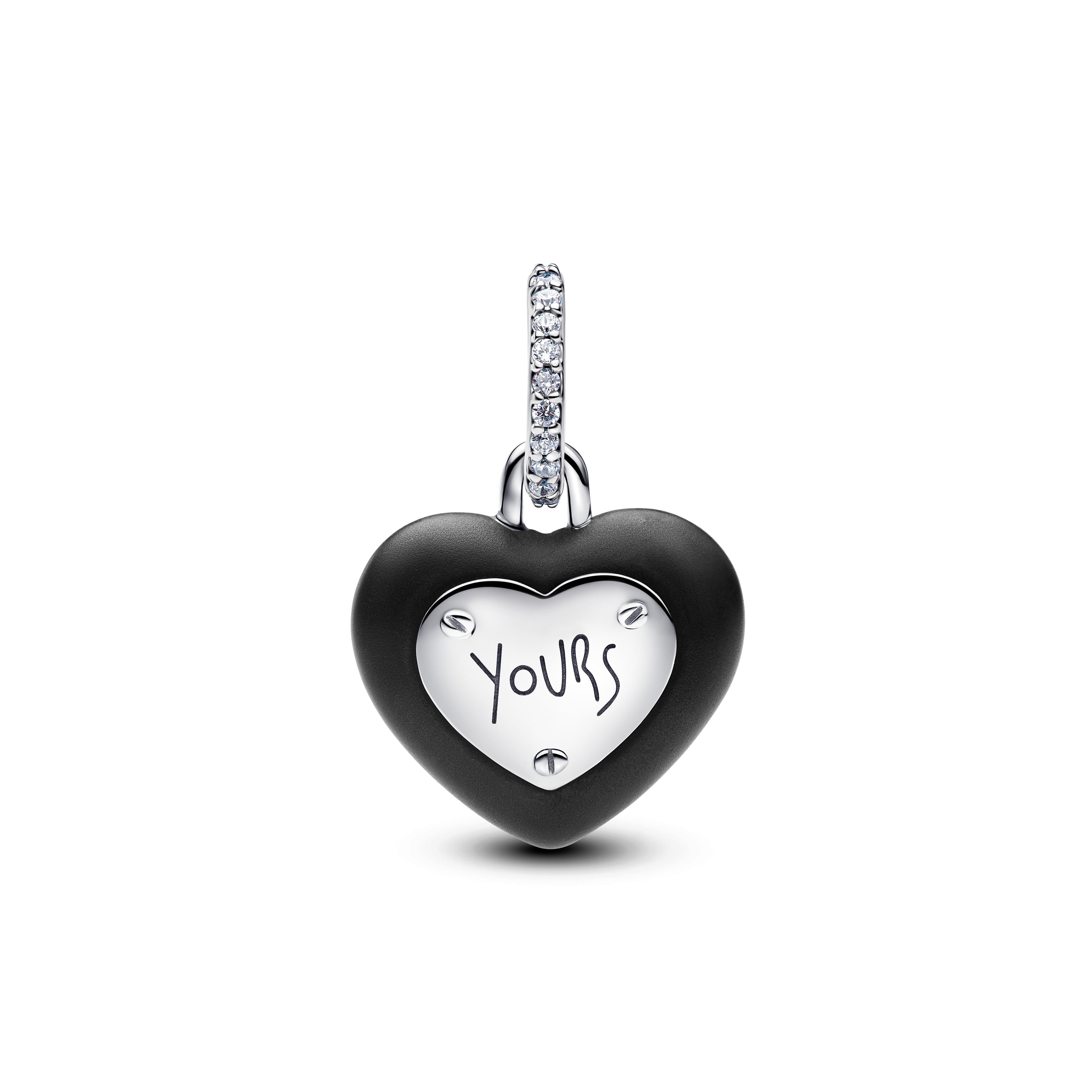 Pandora Matte Black Ceramic Heart Padlock Dangle Charm