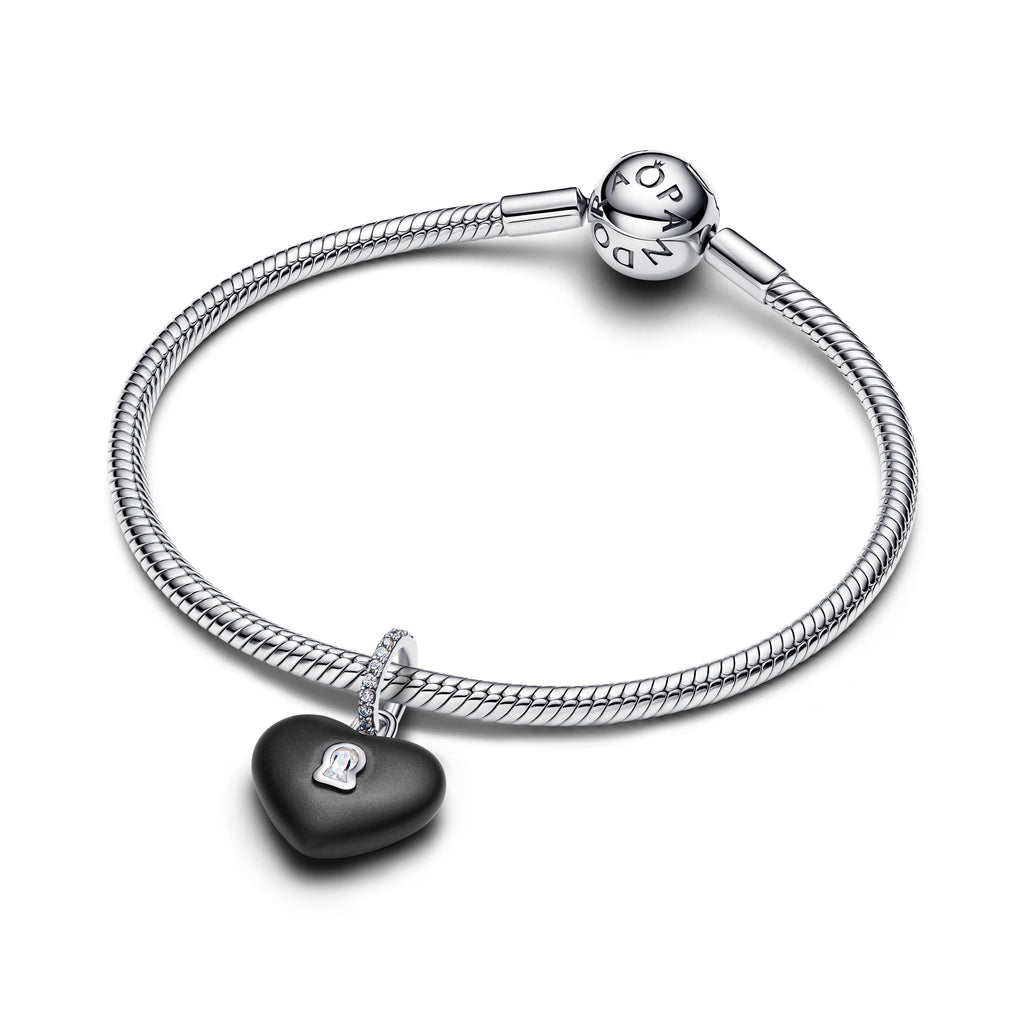 Pandora Matte Black Ceramic Heart Padlock Dangle Charm