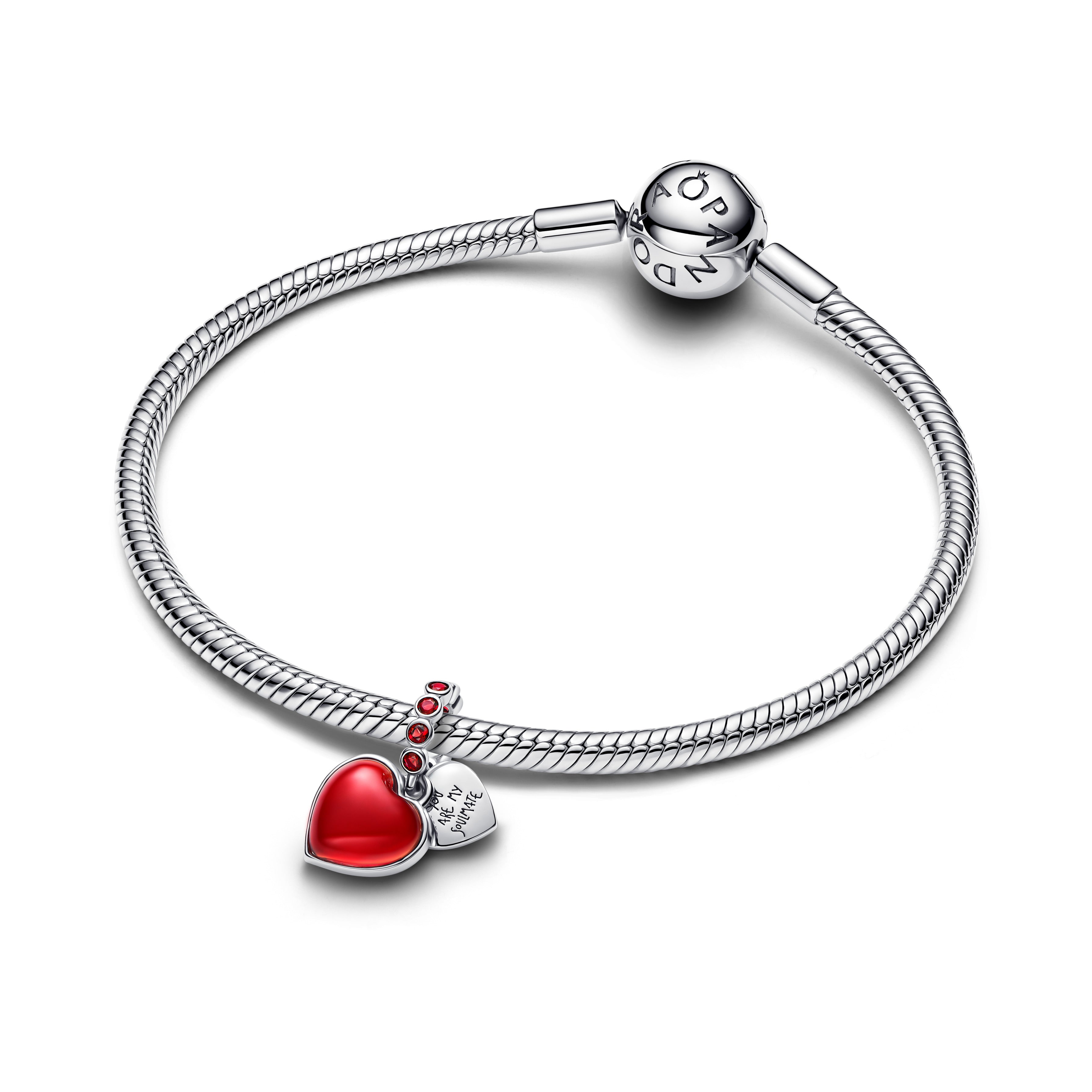 Pandora Red Murano Glass Heart Double Dangle Charm