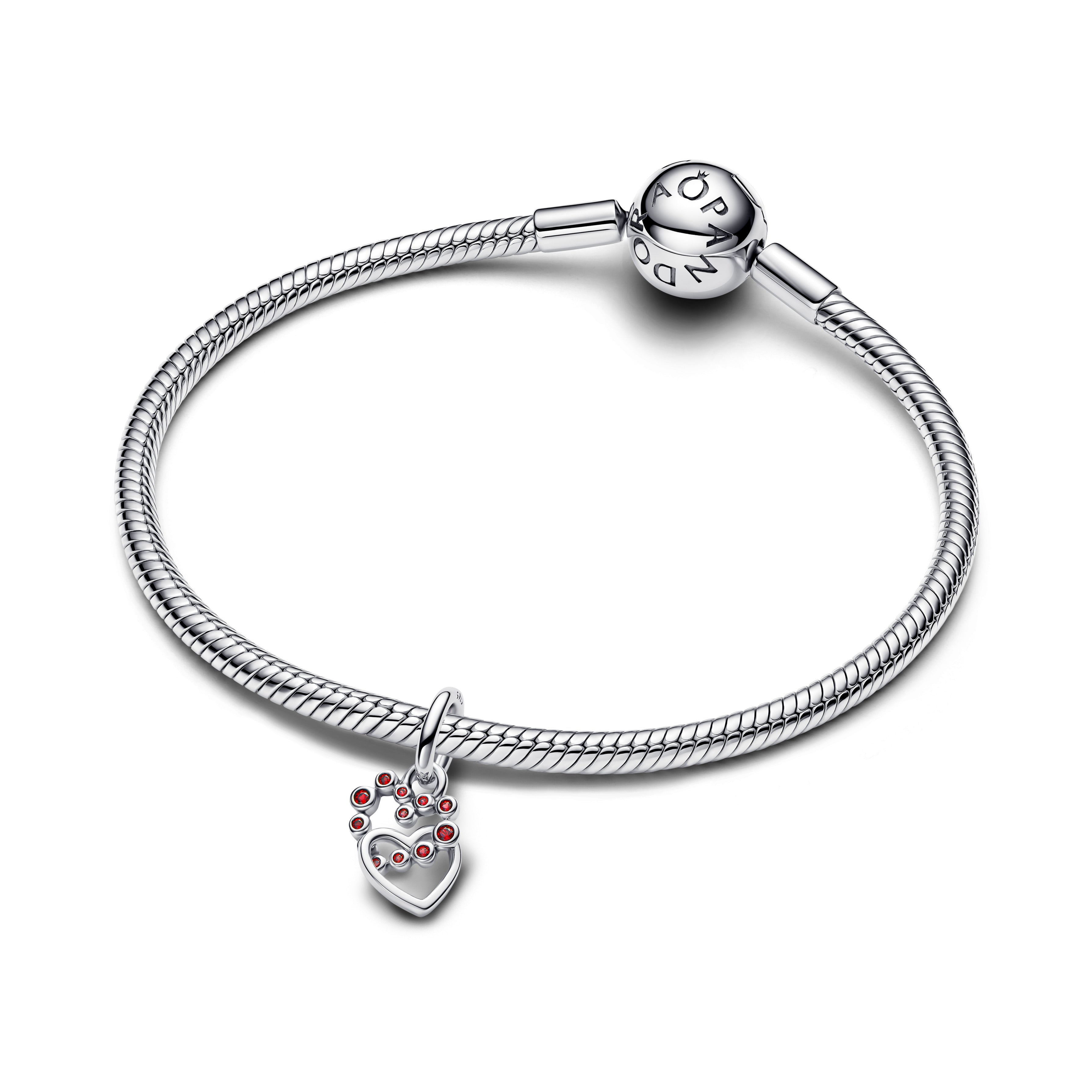 Pandora Connected Hearts & Red Stones Dangle Charm
