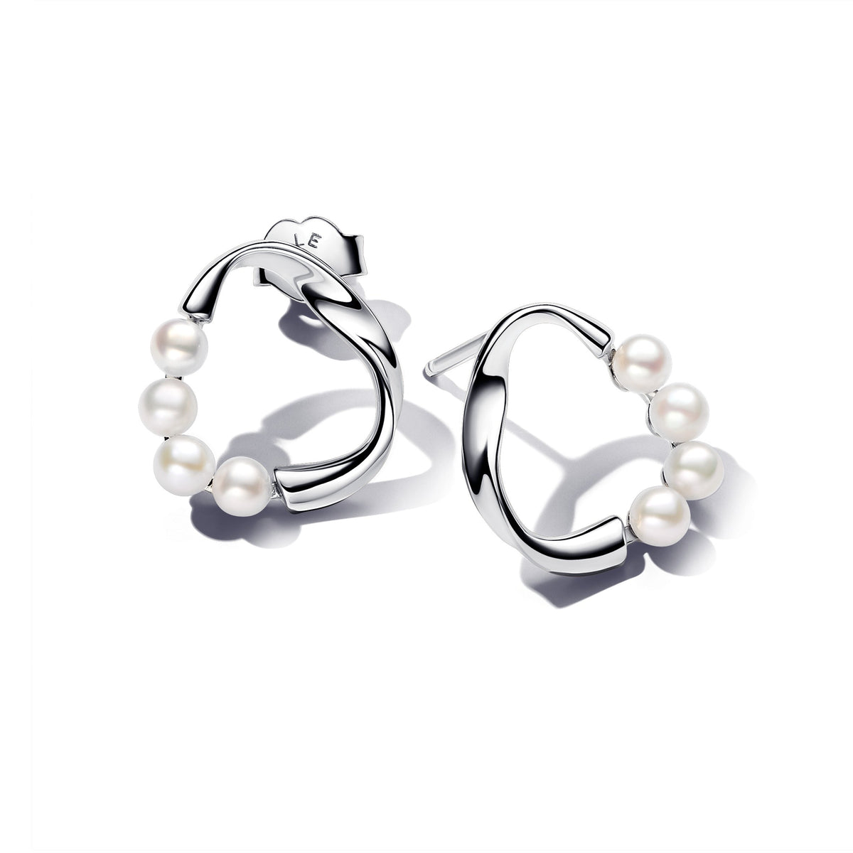 Pandora Organically Shaped Circle & Treated Freshwater Pearls Stud Earrings